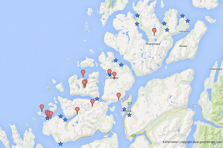 Orte Polarlichter in der Gegend von Tromsø zu fotografieren