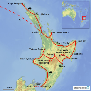 Karte Neuseeland Nordinsel Reiseroute